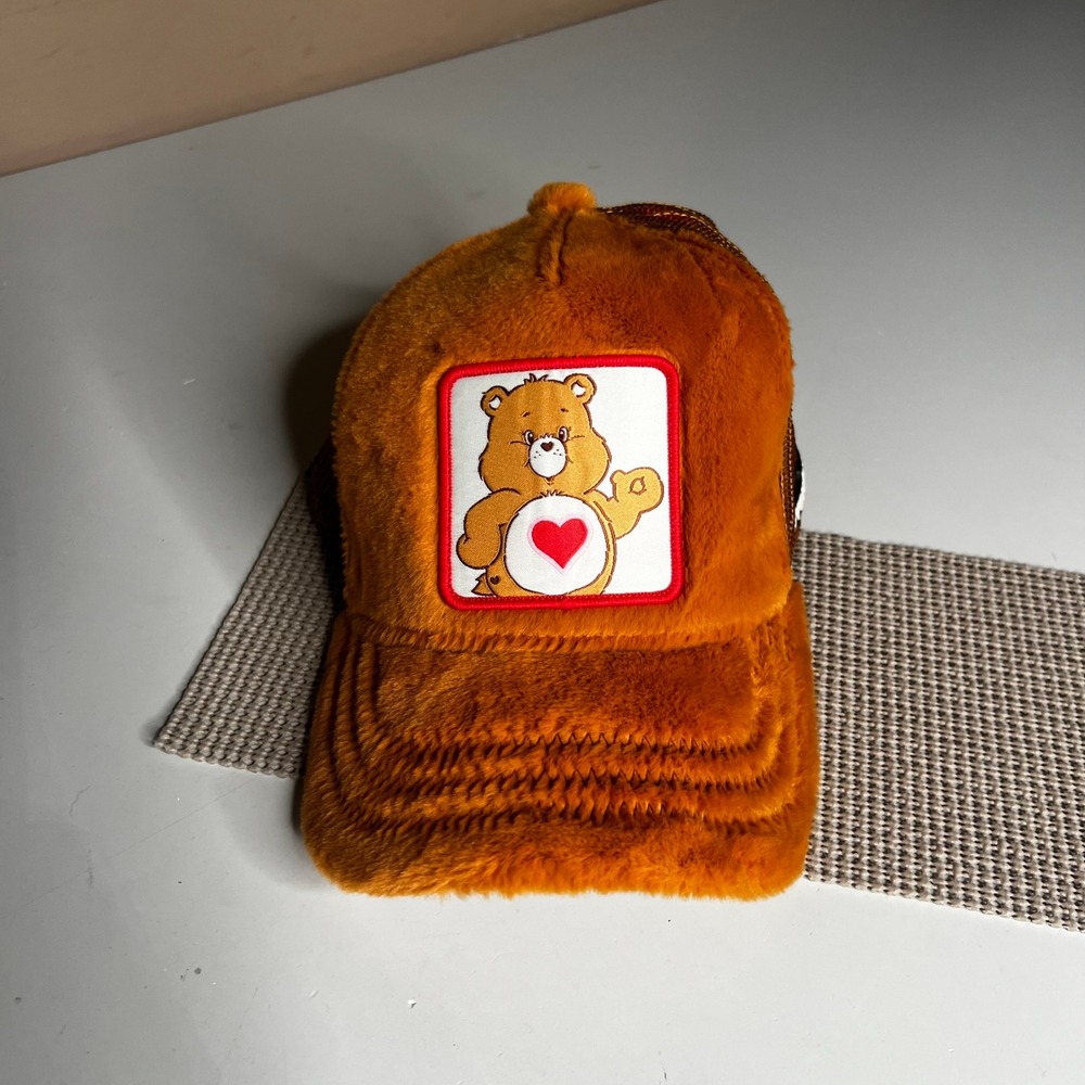 Overlord Care Bears Tenderheart Bear Faux Fur Trucker Hat Brown Snapback Cap